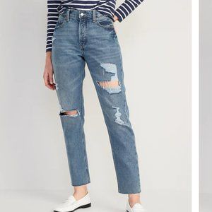 High-Waisted Slouchy Straight Cropped Ripped Jeans petite!